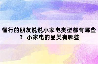 懂行的朋友说说小家电类型都有哪些？ 小家电的品类有哪些